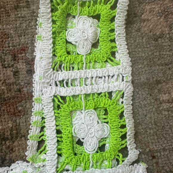 Julia by Love J Crochet Tank Crop Top Green & White - Picture 4 of 12